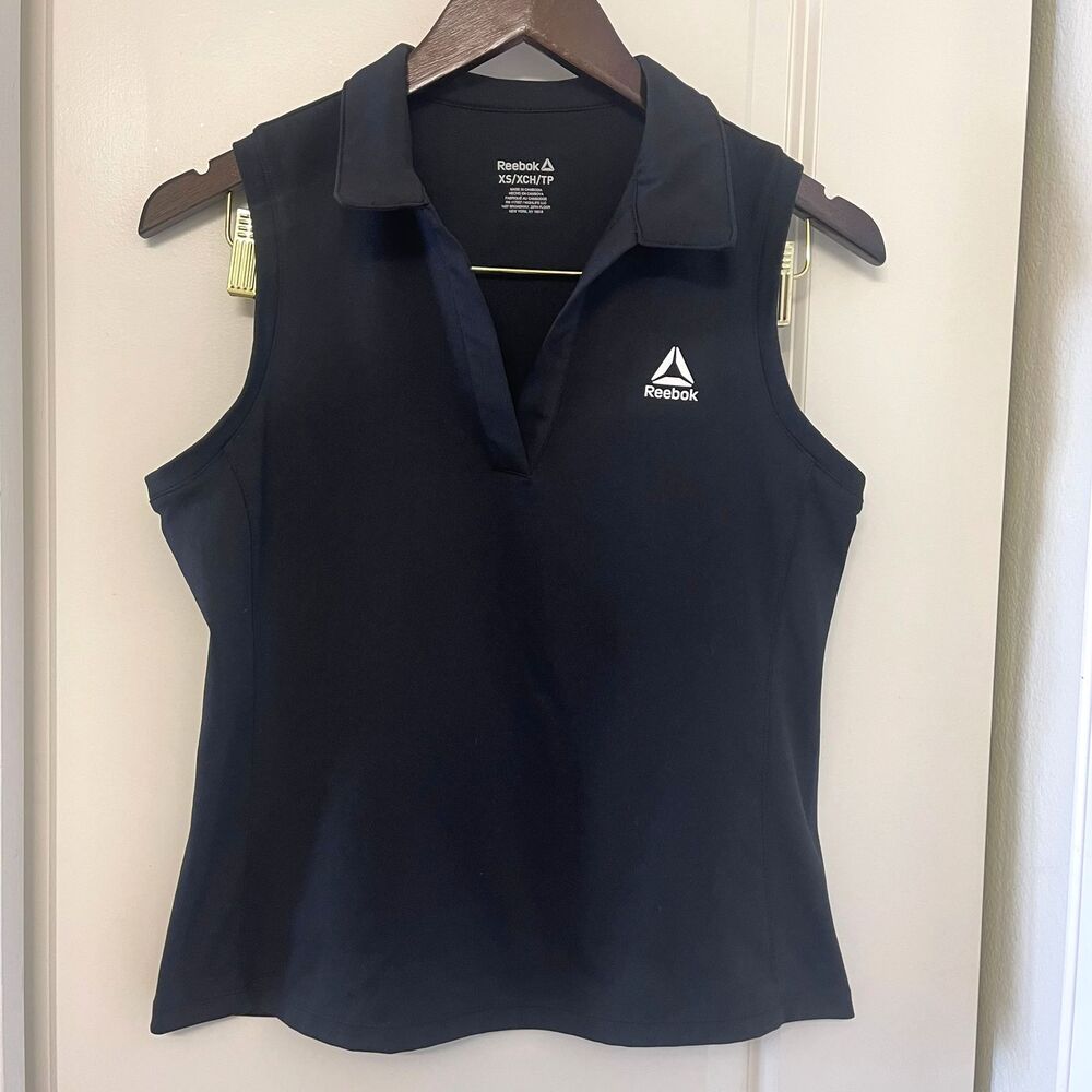Reebok Women's Black Ace Polo Performance Stretch Active Fit Tank tee Top XS - Picture 2 of 7